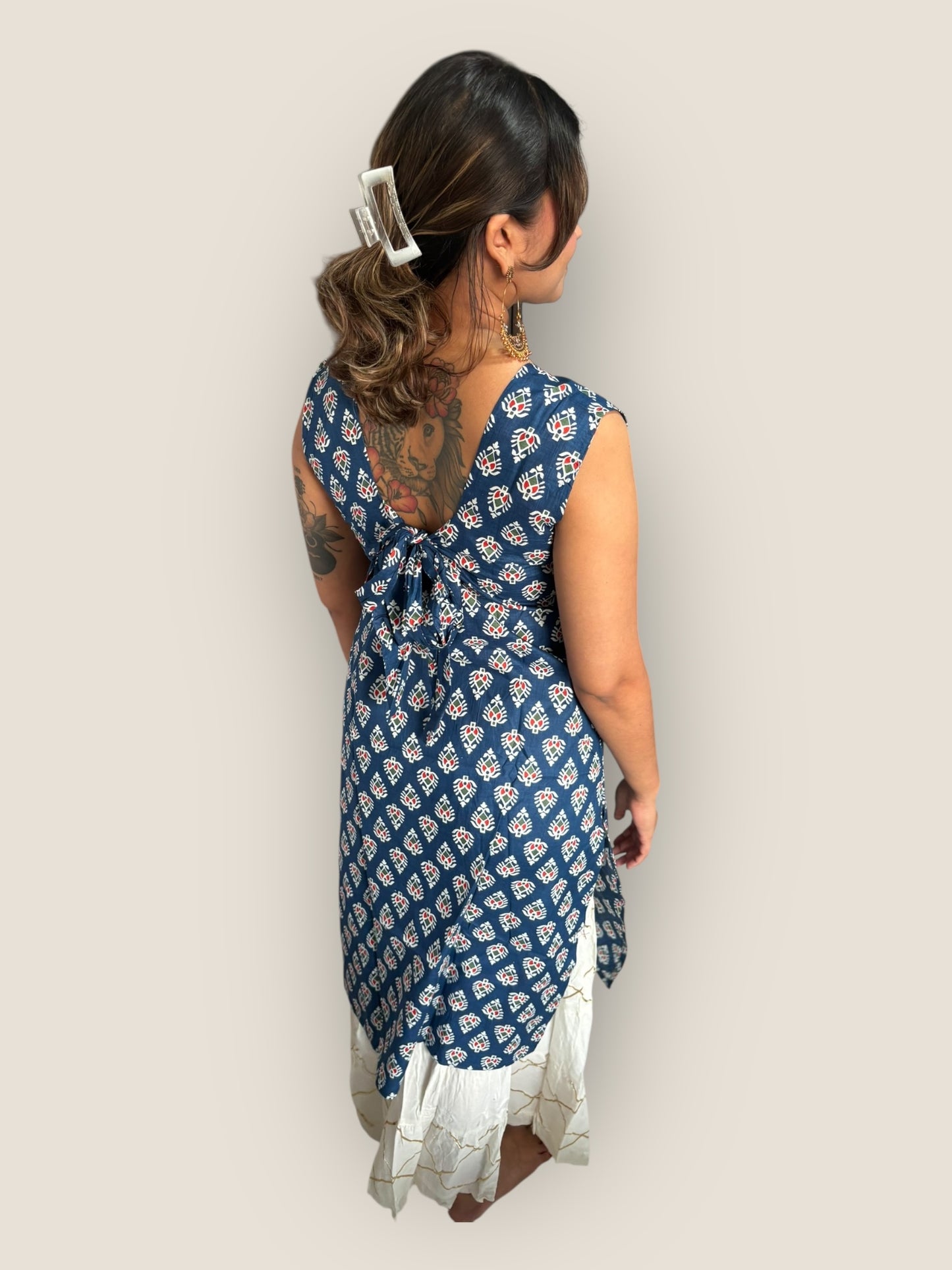 RETRO - Blue Bow Back Long Kurti