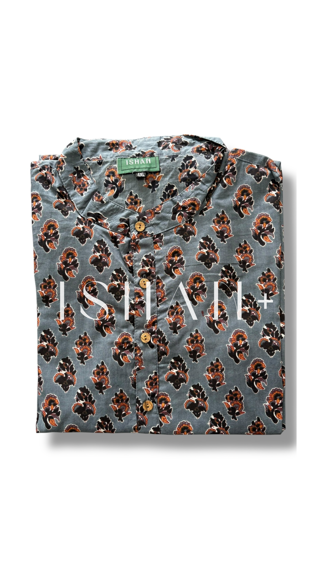 Grey Printed Cotton Kurta