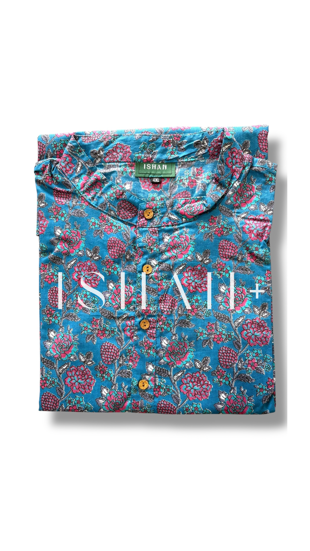 Blue Floral Printed Cotton Kurta
