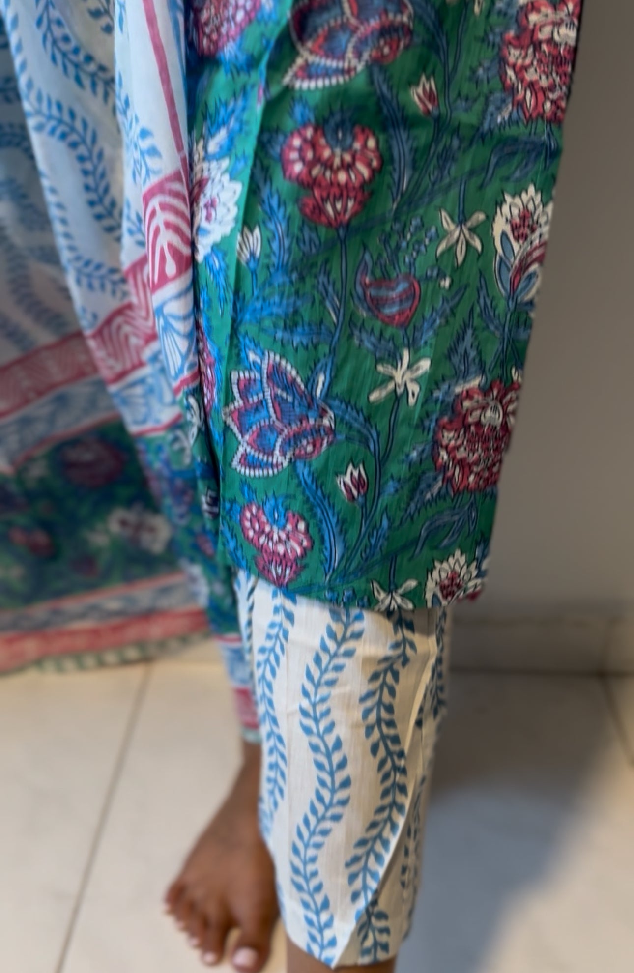 Blue x White Floral Cotton Suit