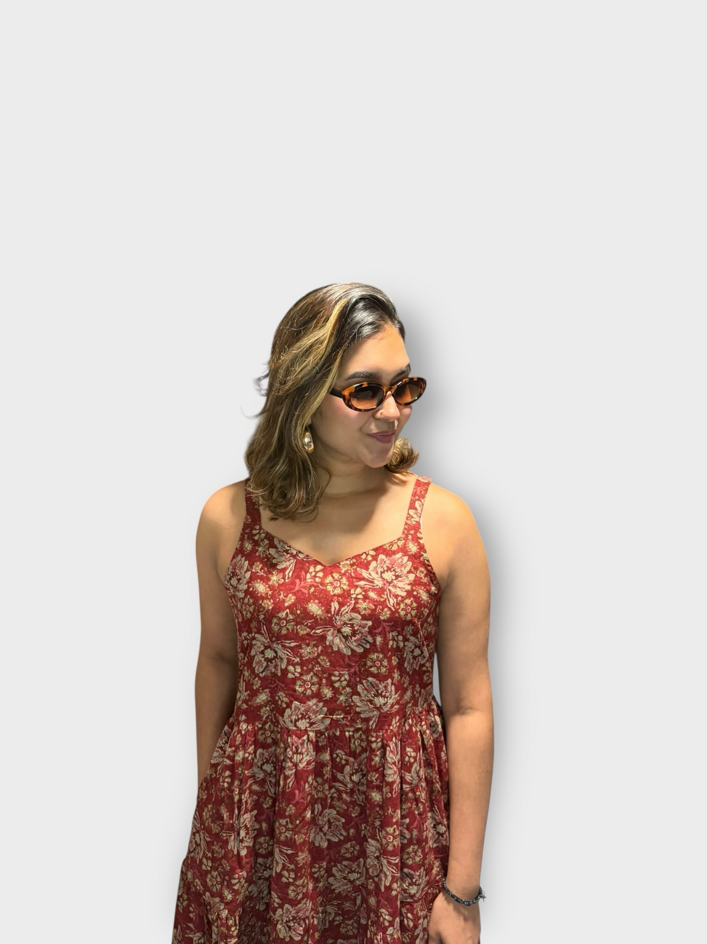 Maroon Floral Cotton Dress