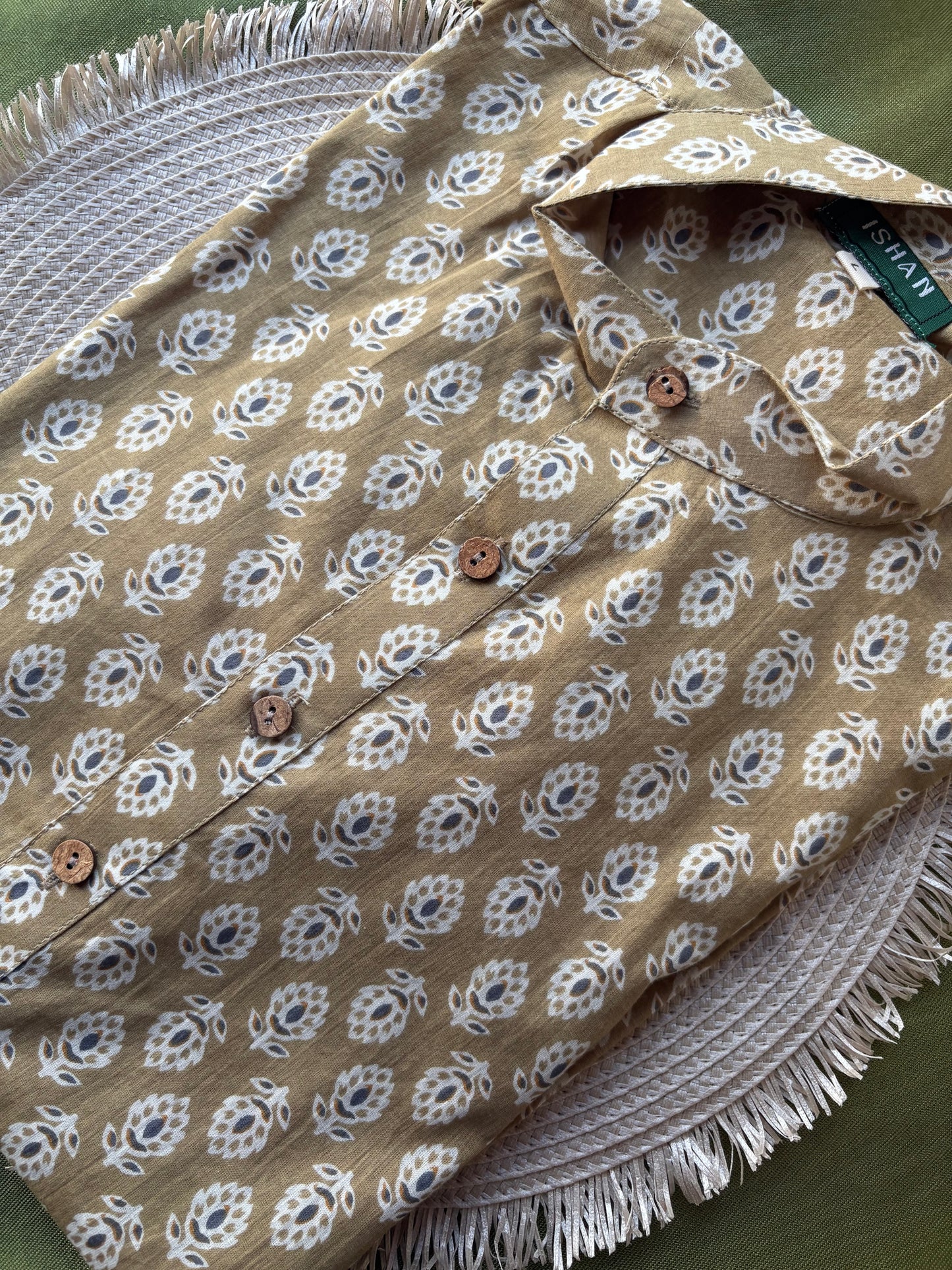 Sage Green x White Printed Cotton Kurta