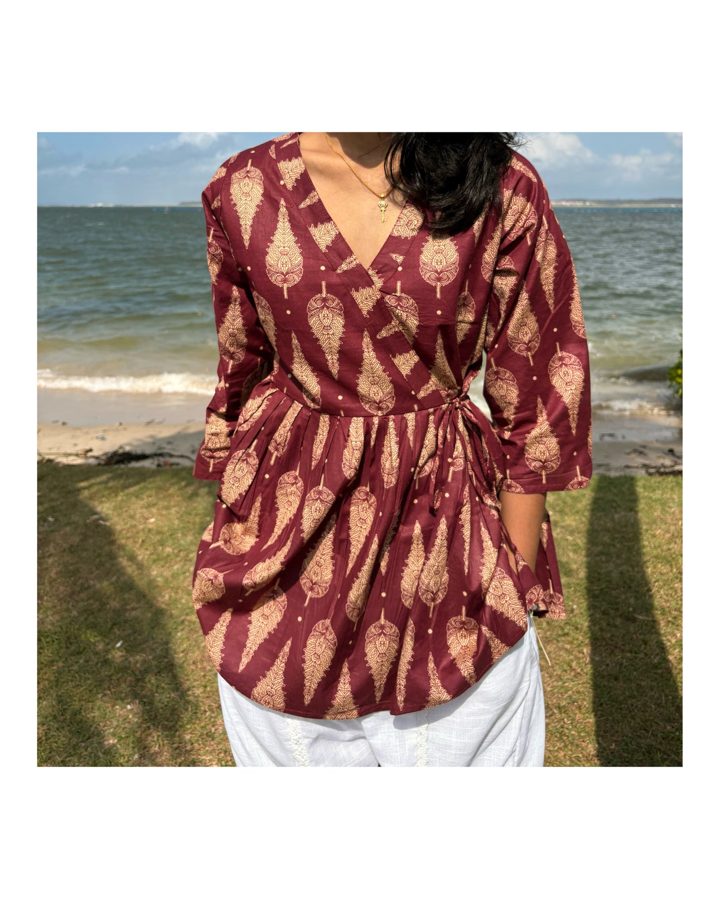 Maroon Cotton Peplum Top