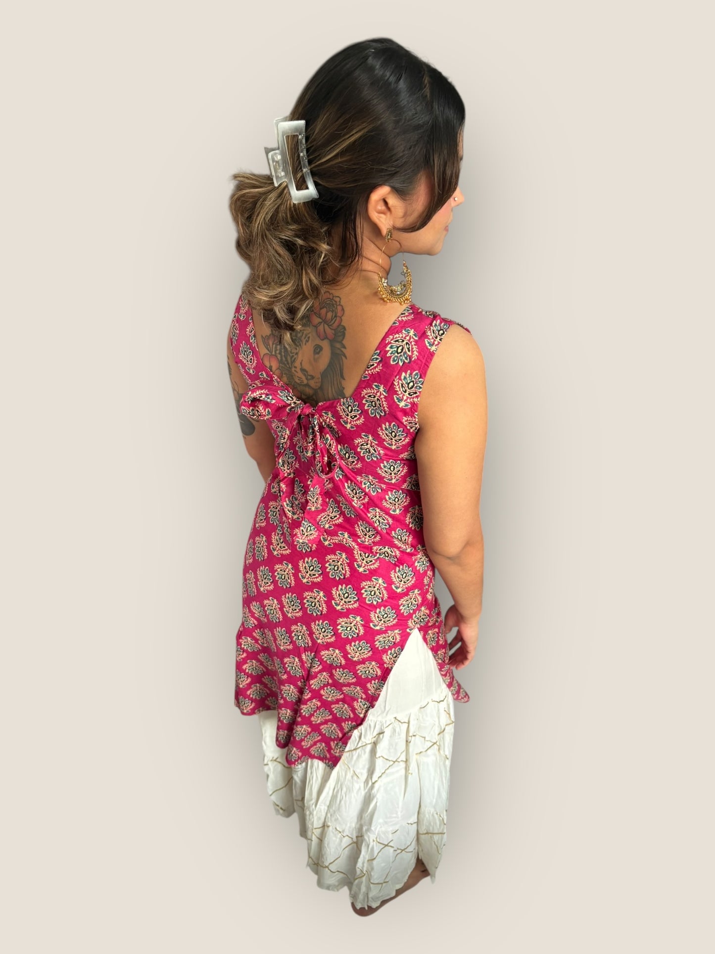 RETRO - Pink Bow Back Long Kurti