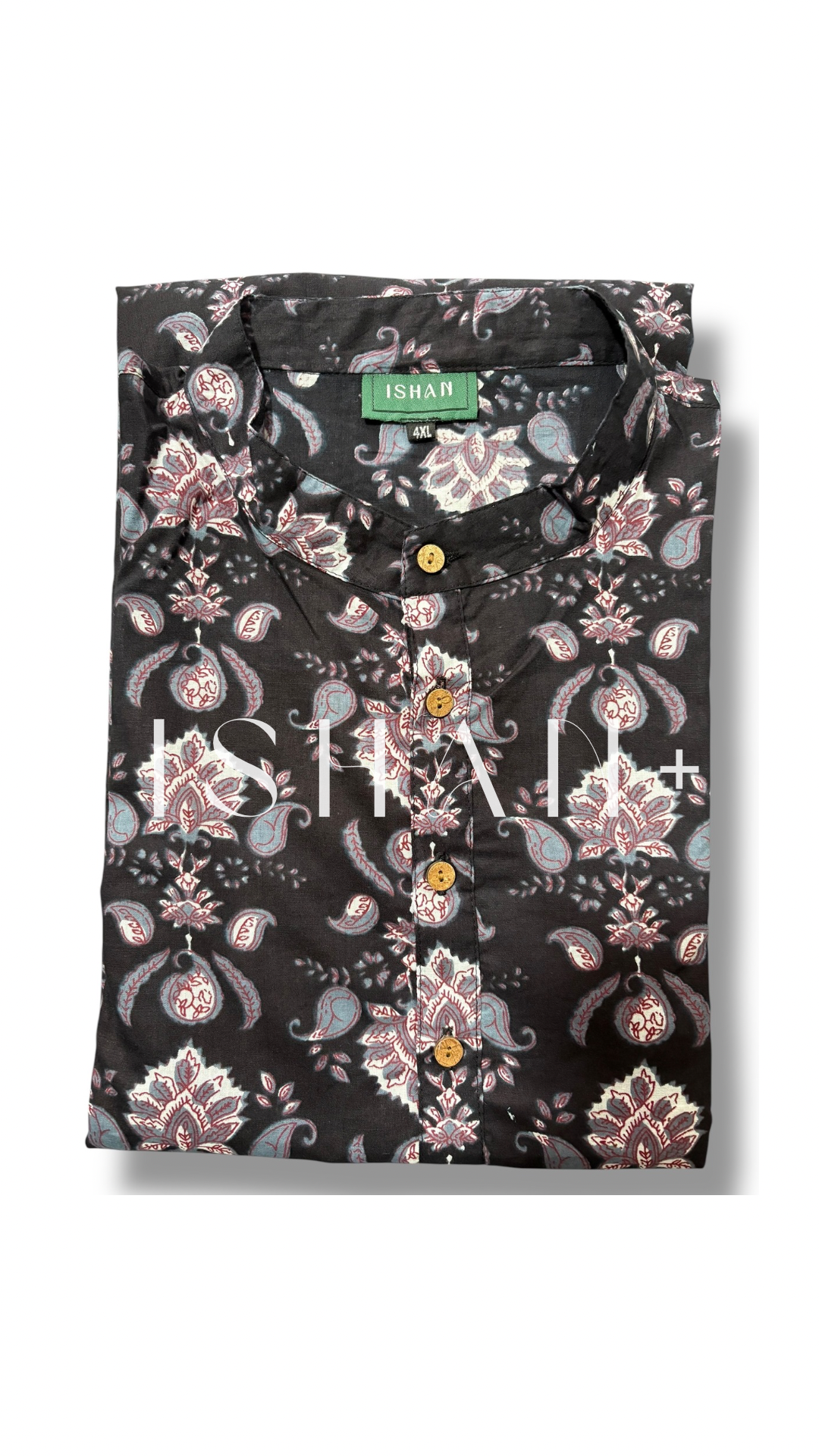 Black Floral Printed Cotton Kurta