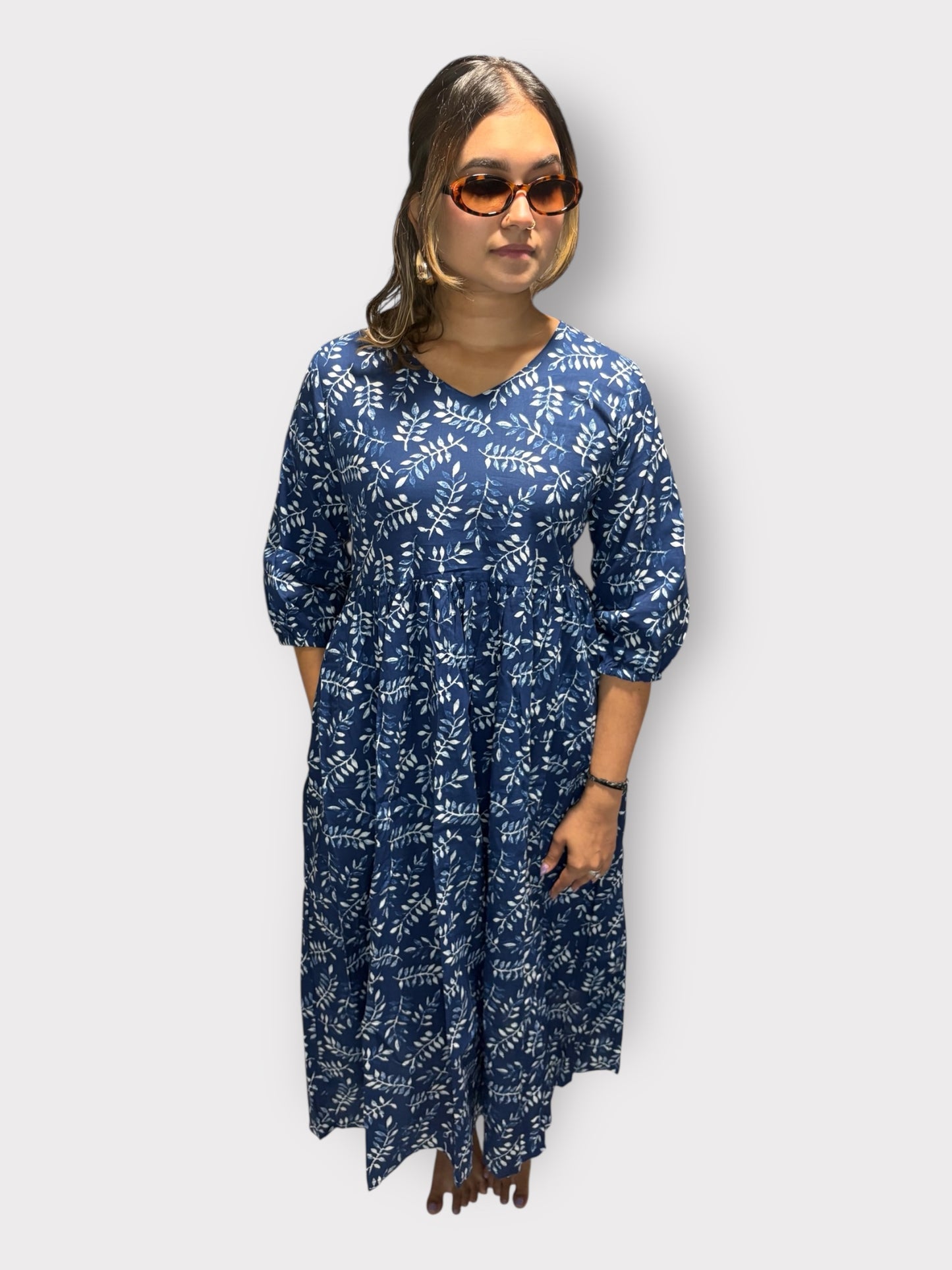 Blue Printed Cotton Dress