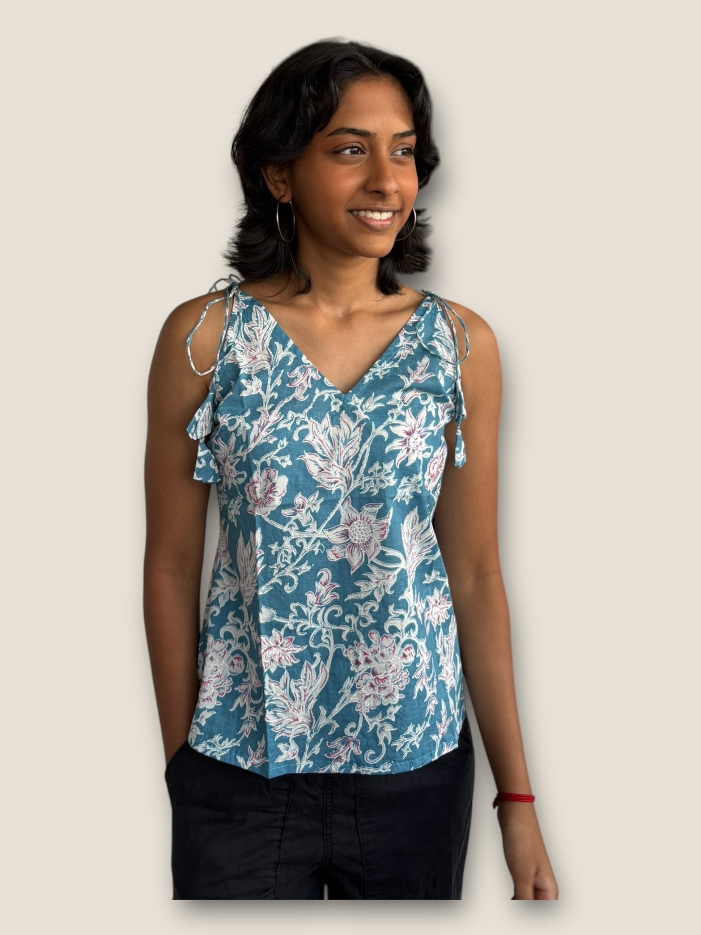 RETRO - Sky Blue tie-strap Top