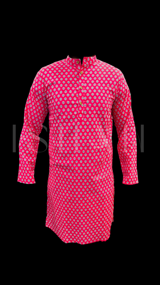 Pink Motif Printed Cotton Kurta