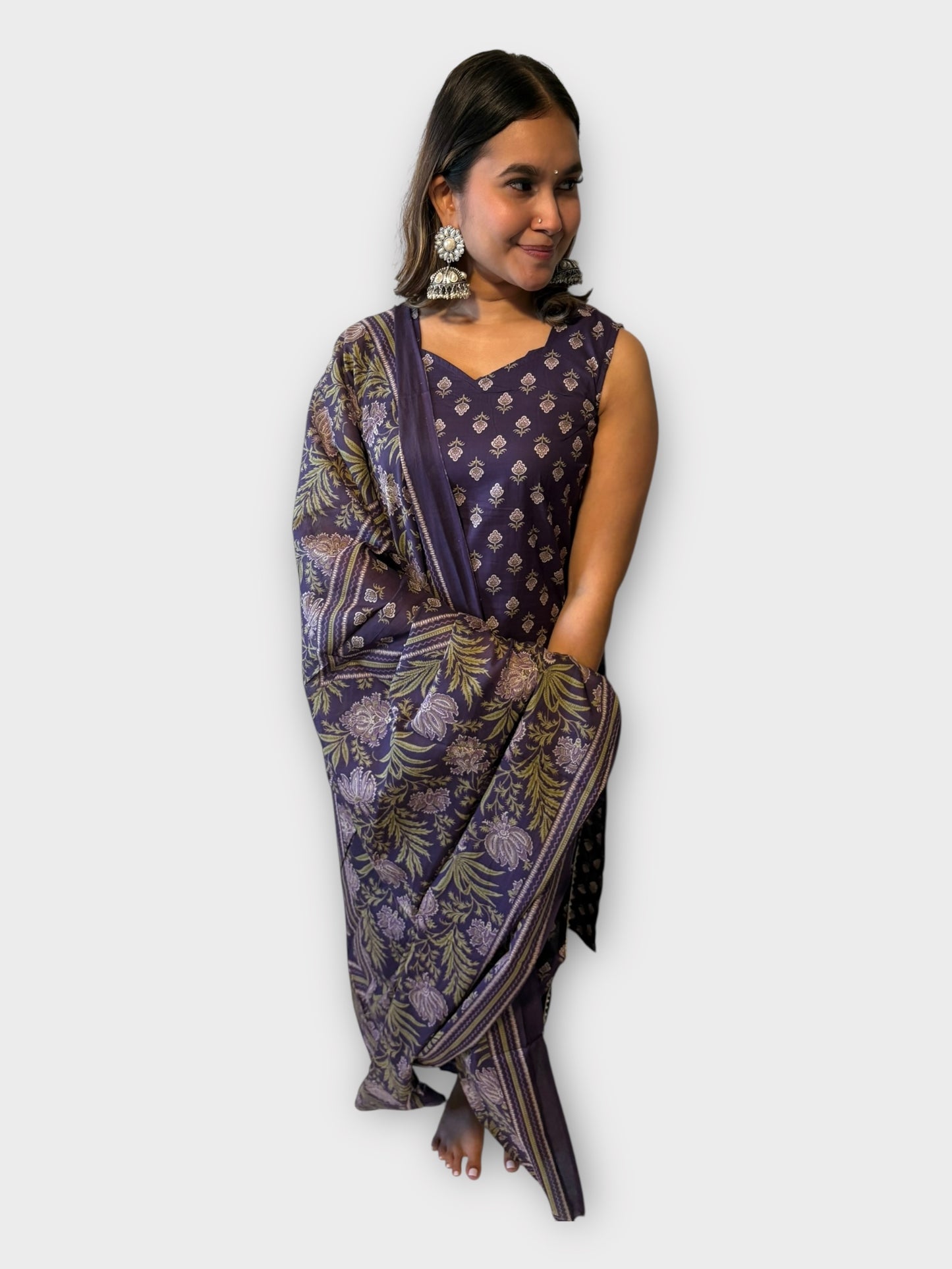 Purple Floral Cotton Suit