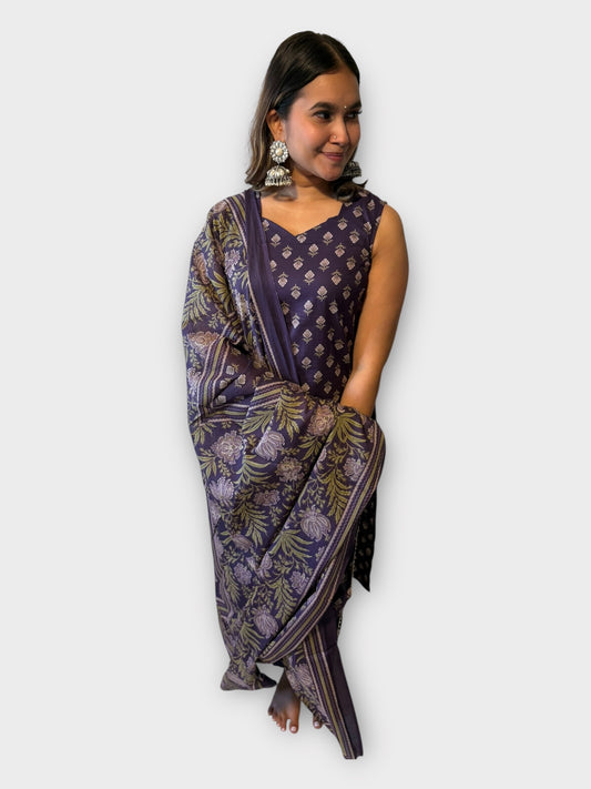 Purple Floral Cotton Suit