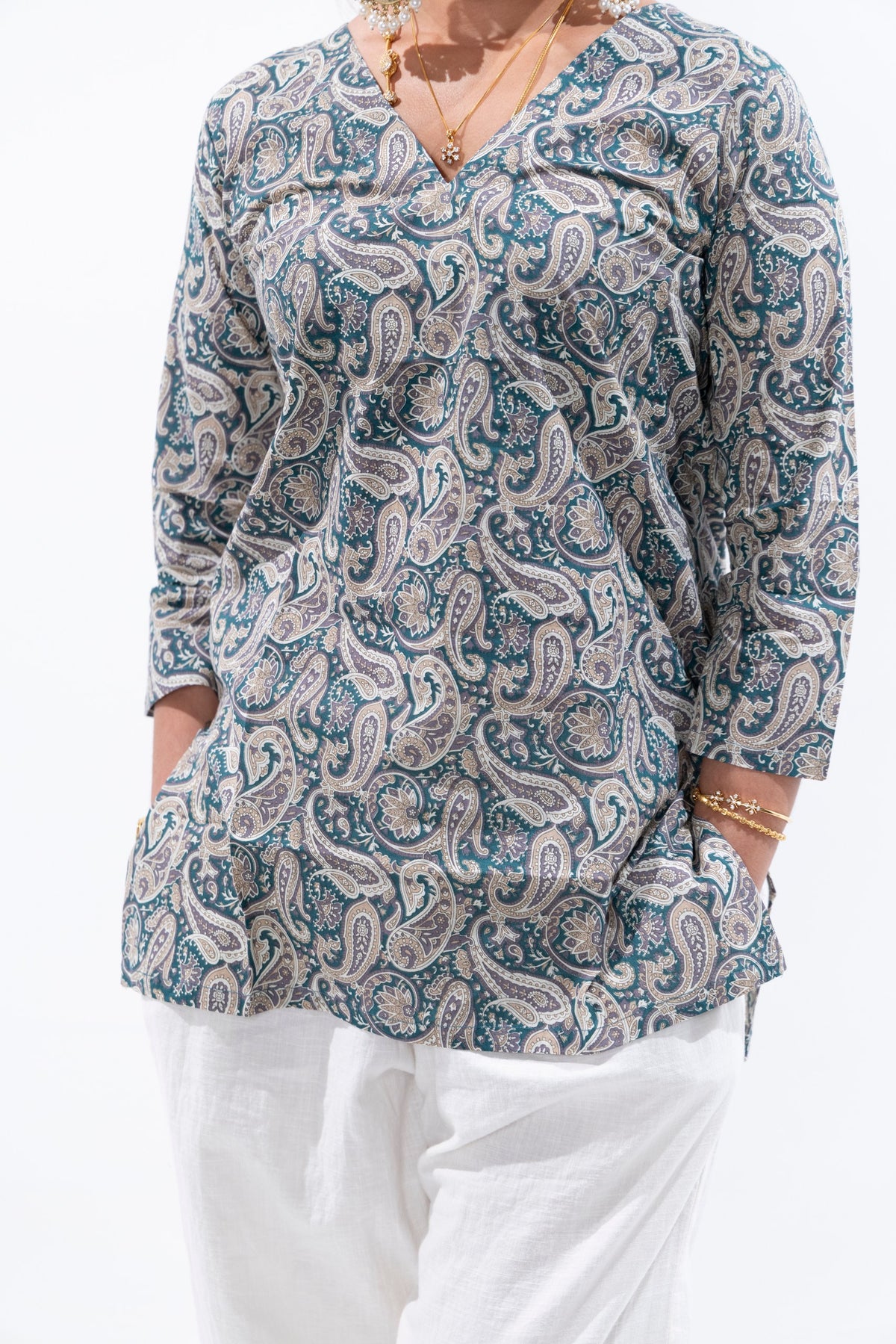 Muted Teal x Paisley Cotton Kurti