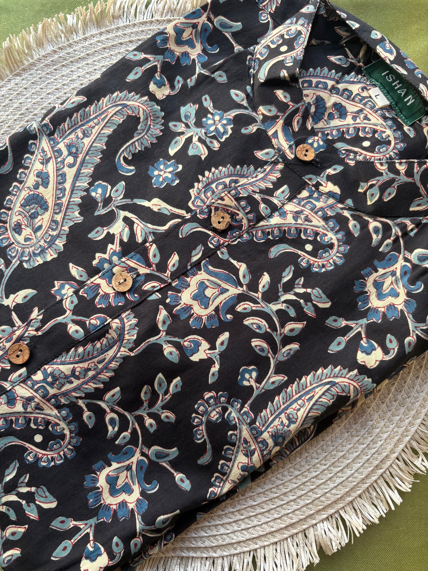 Black x Blue Paisley Printed Cotton Kurta