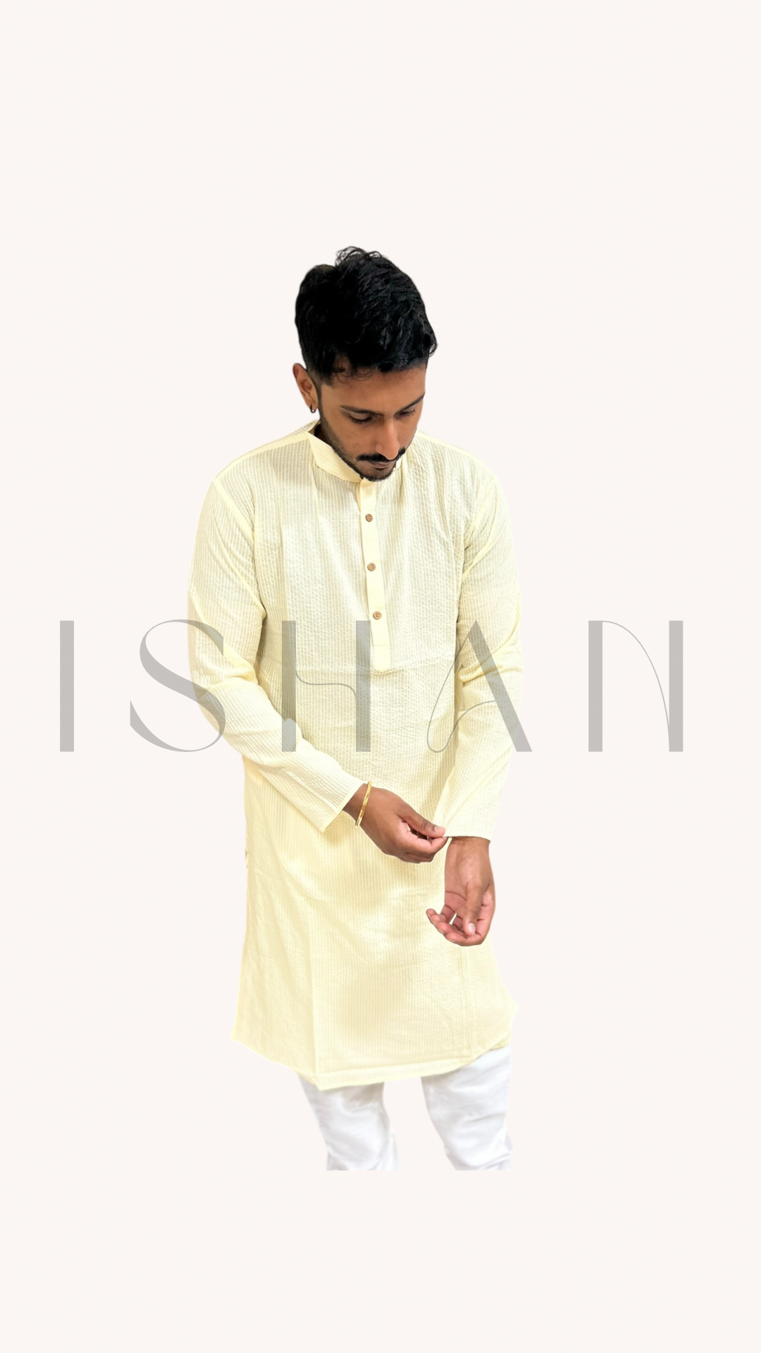 Plain Cream Cotton Kurta