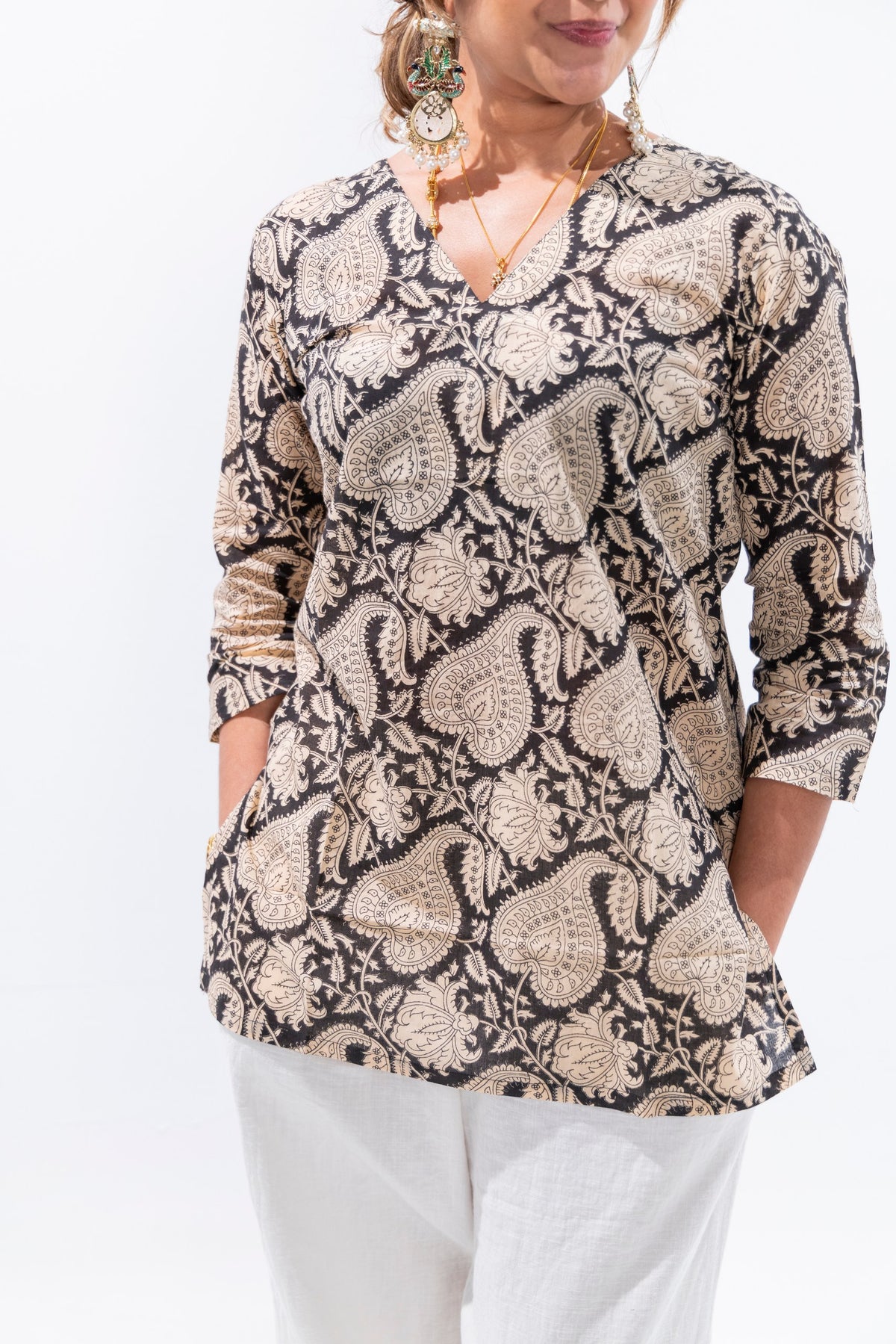 Black x Cream Cotton Kurti