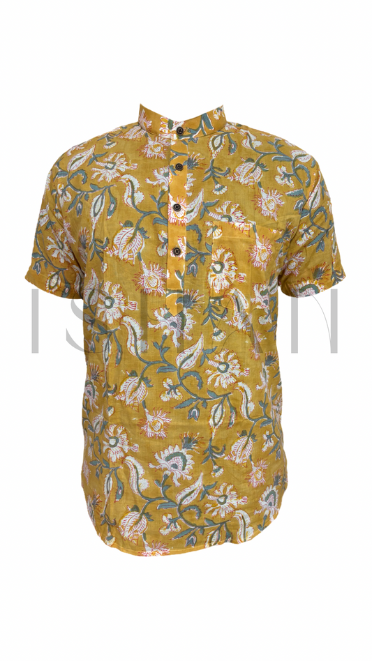 Yellow Floral Printed Cotton Kurta