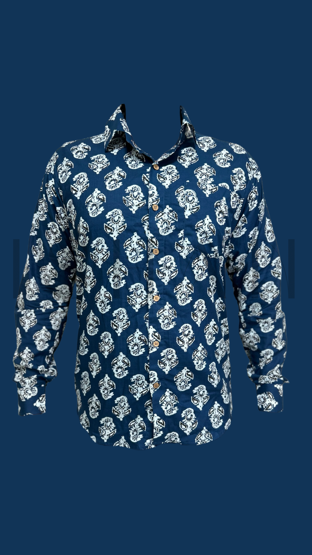 Navy Blue Printed Cotton Shirt