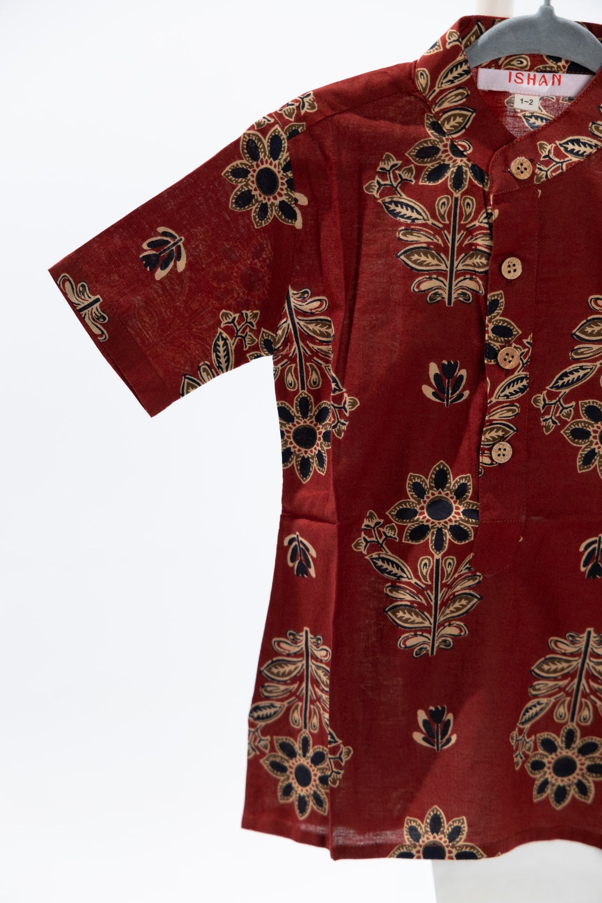 Maroon Boys Cotton Kurta Set with pants