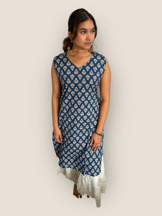 RETRO - Blue Bow Back Long Kurti