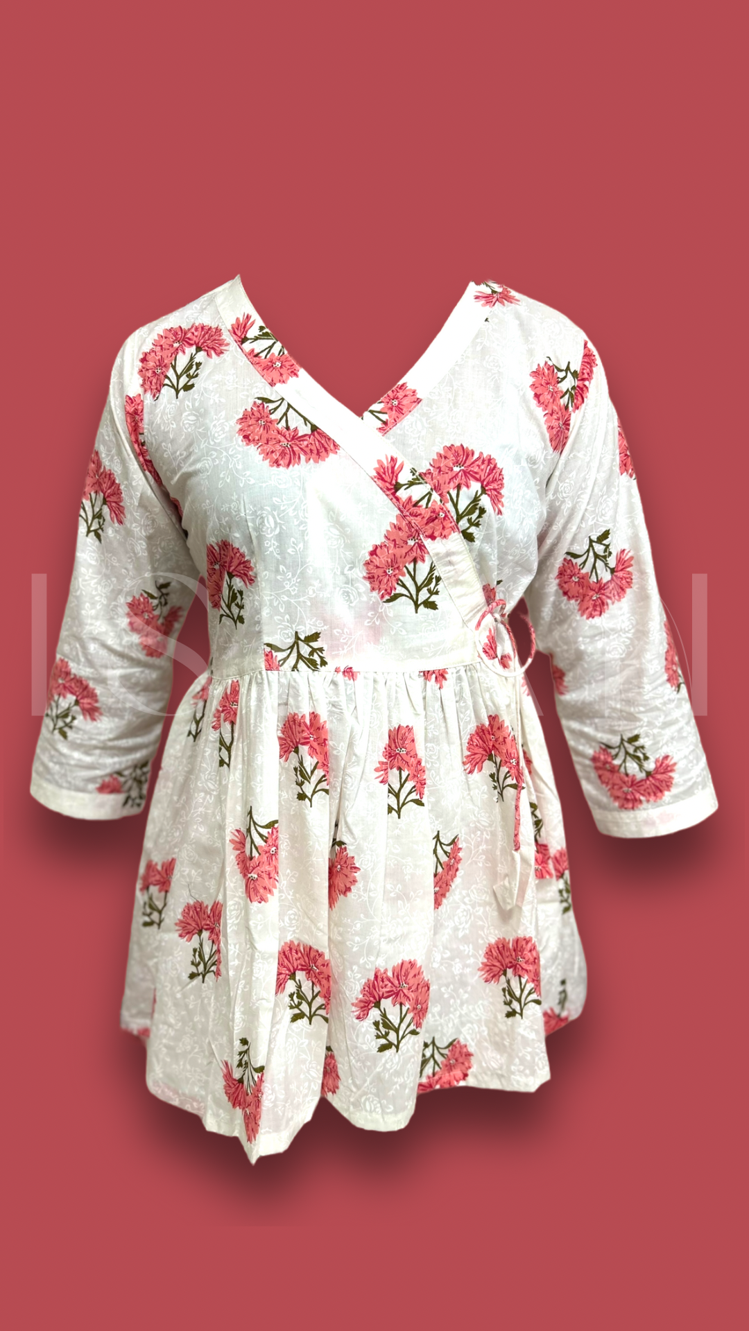 White with Pink Floral Printed Cotton Peplum Top