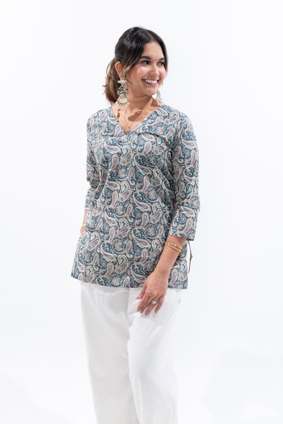 Muted Teal x Paisley Cotton Kurti