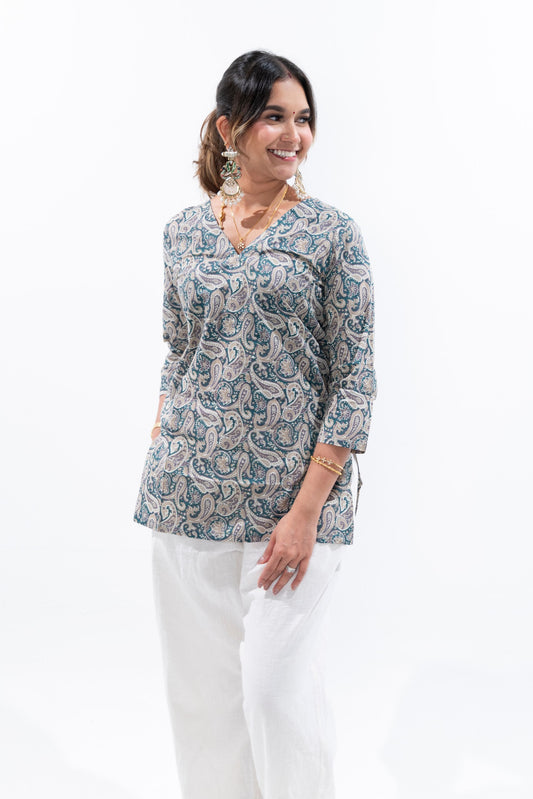 Muted Teal x Paisley Cotton Kurti