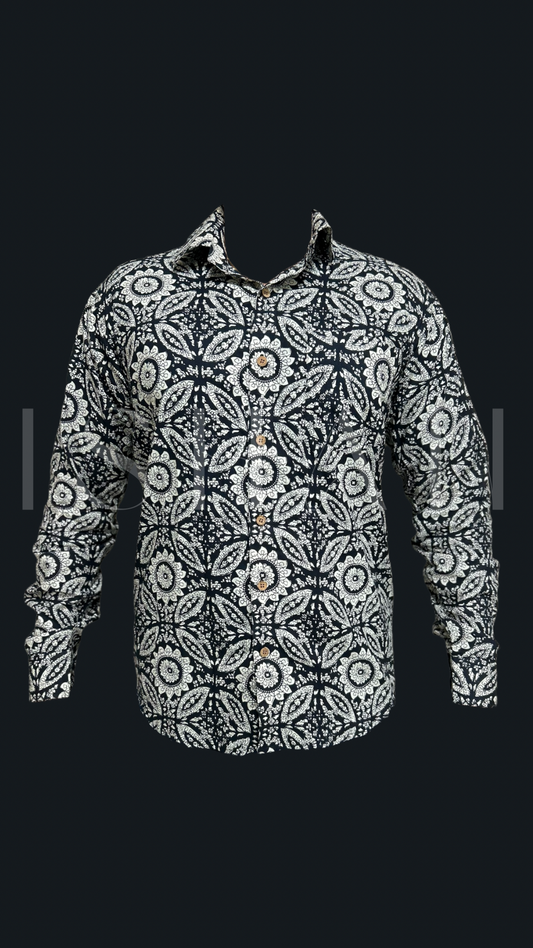 Black Floral Printed Cotton Shirt