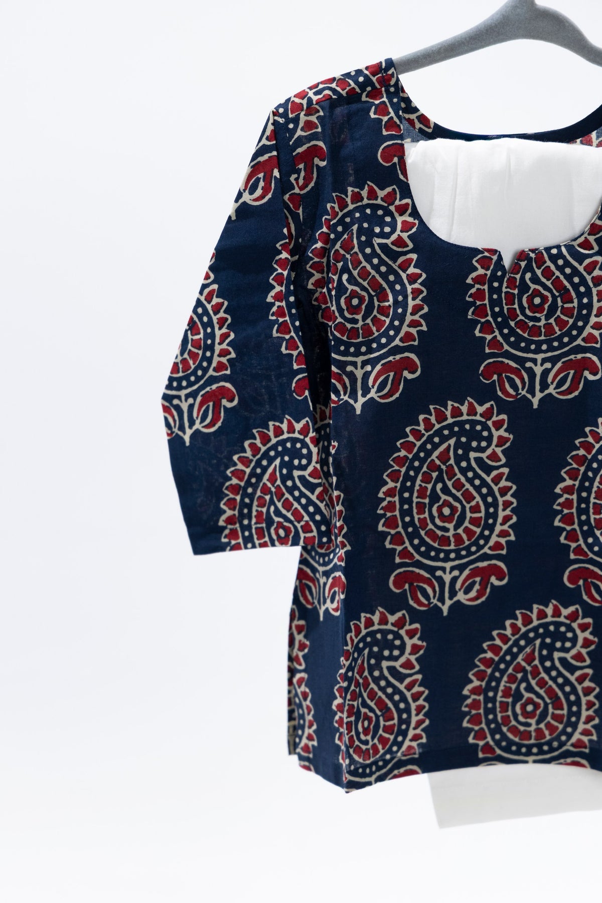Navy Blue x Paisley Girls Cotton Kurti Set with pants