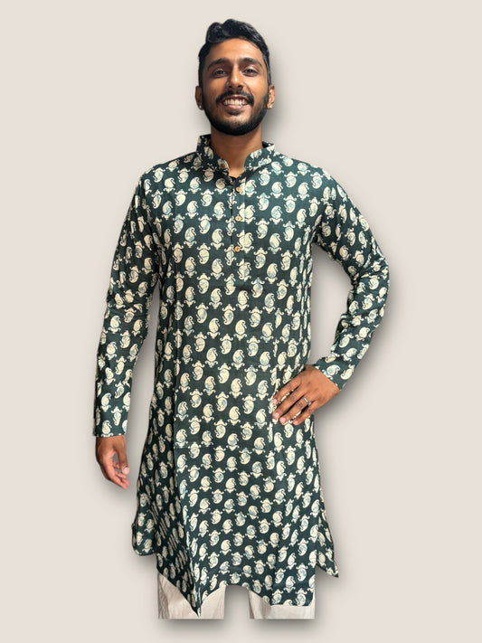 Deep Green Moustache x Maanga Cotton Long Kurta