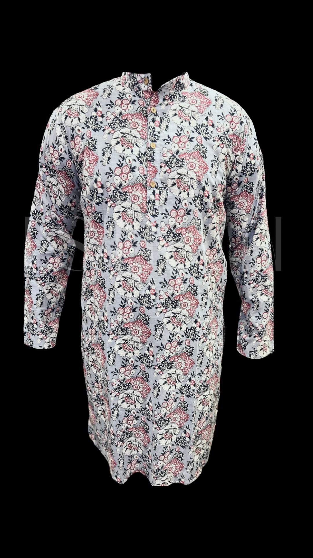 Grey Floral Printed Cotton Kurta