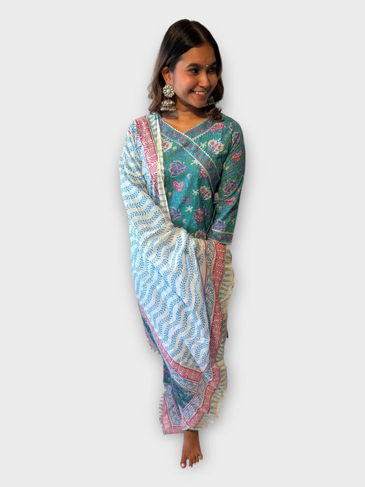 Blue x White Floral Cotton Suit
