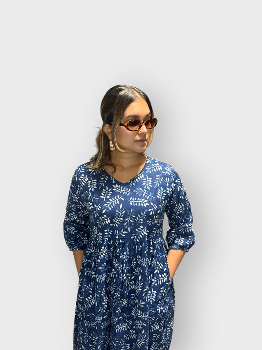 Blue Printed Cotton Dress
