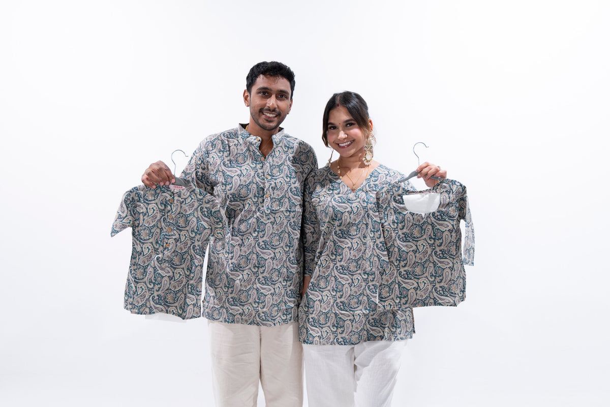 Muted Teal x Paisley Cotton Kurta