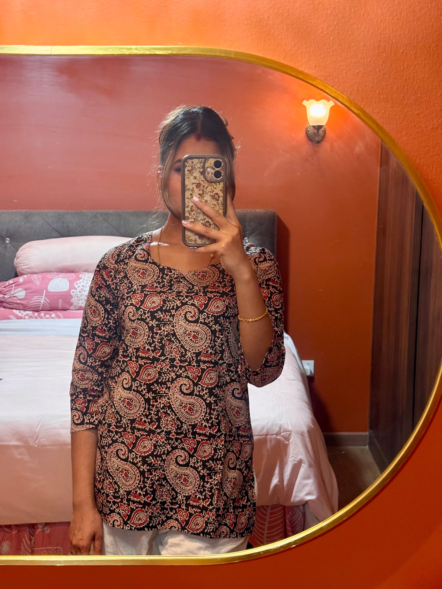 Black x Red & Paisley Cotton Short Top