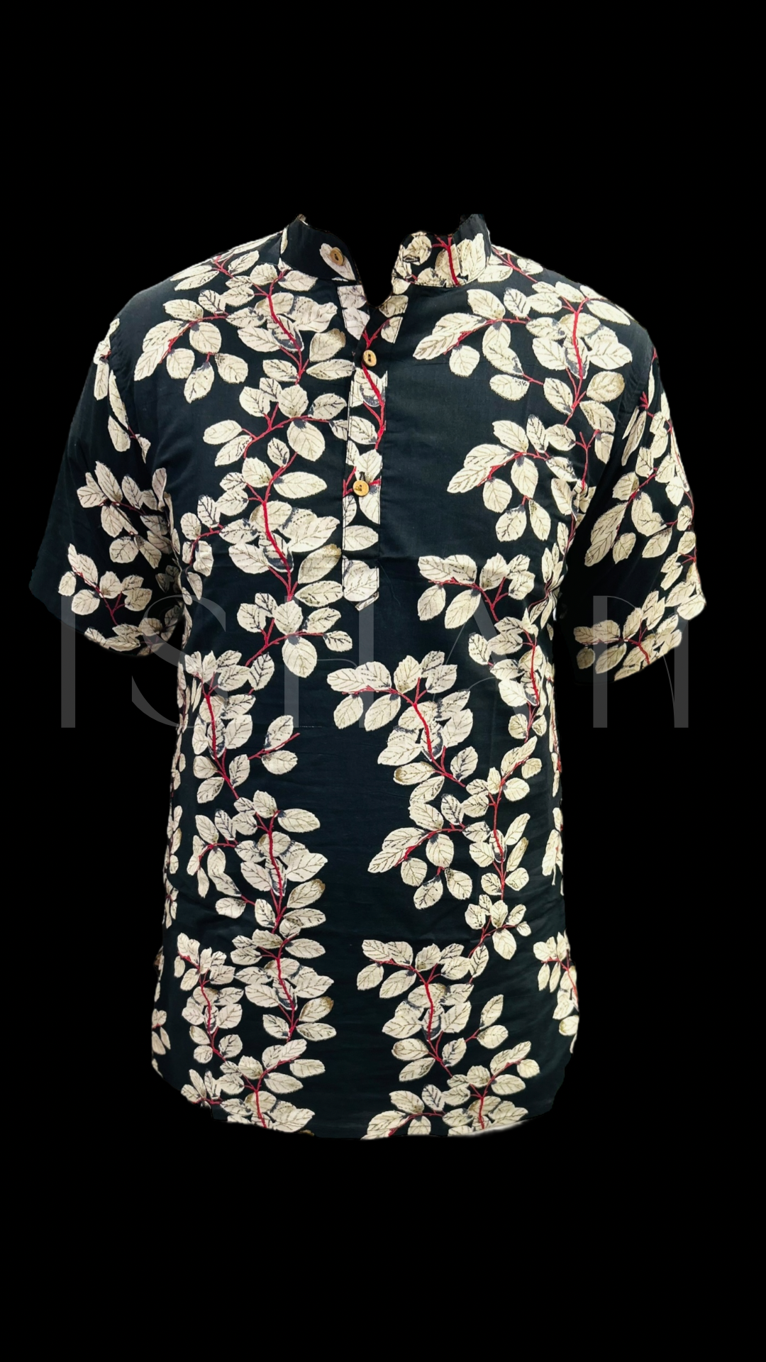 Black Floral Printed Cotton Kurta