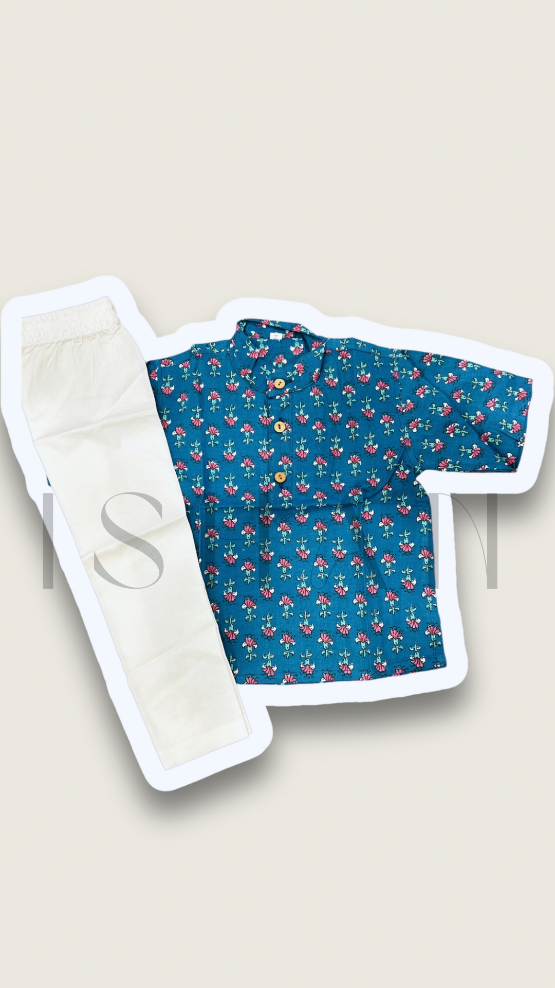 Blue Small Motif Printed Cotton Kurta set