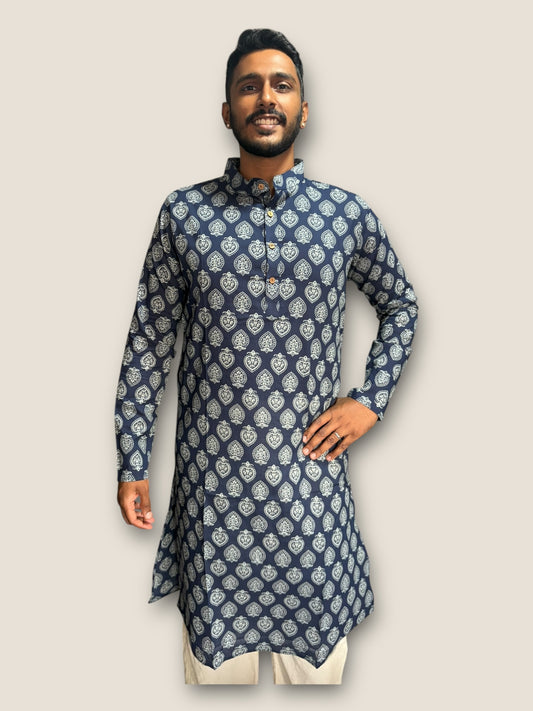 Navy Blue Cotton Long Kurta