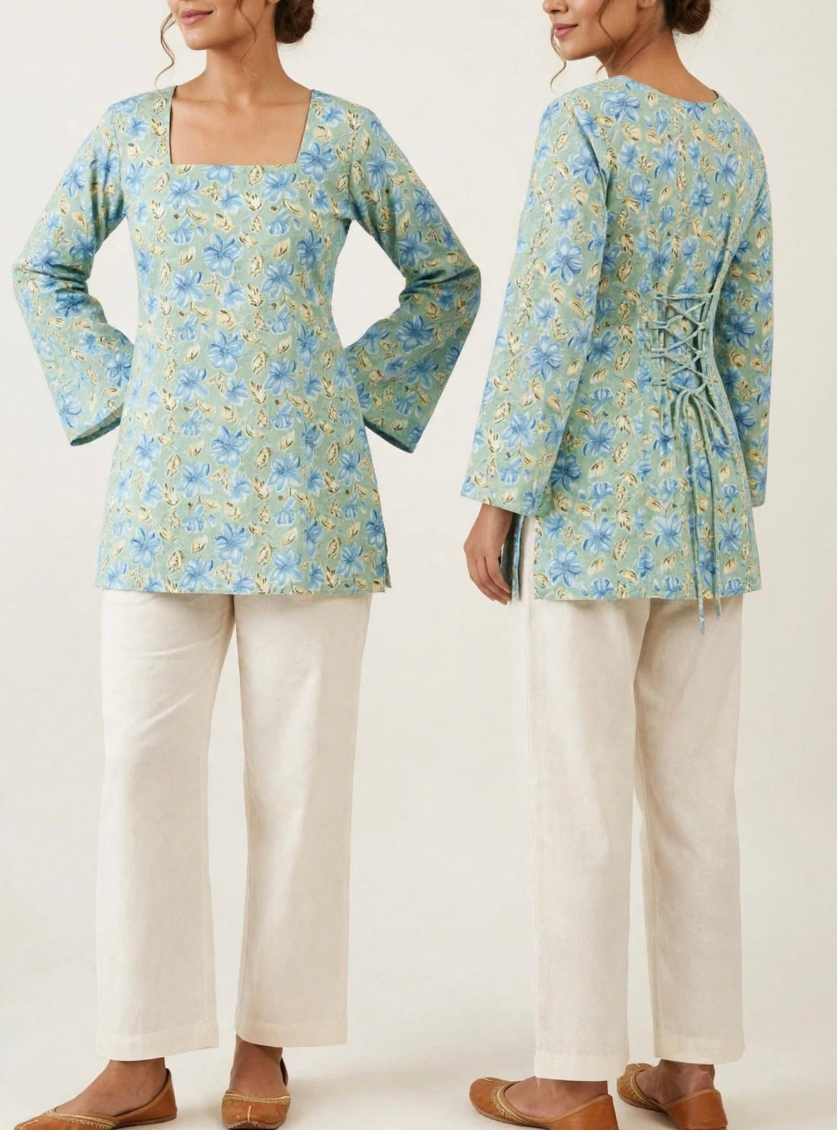 Mint Green Cotton Corset Kurti