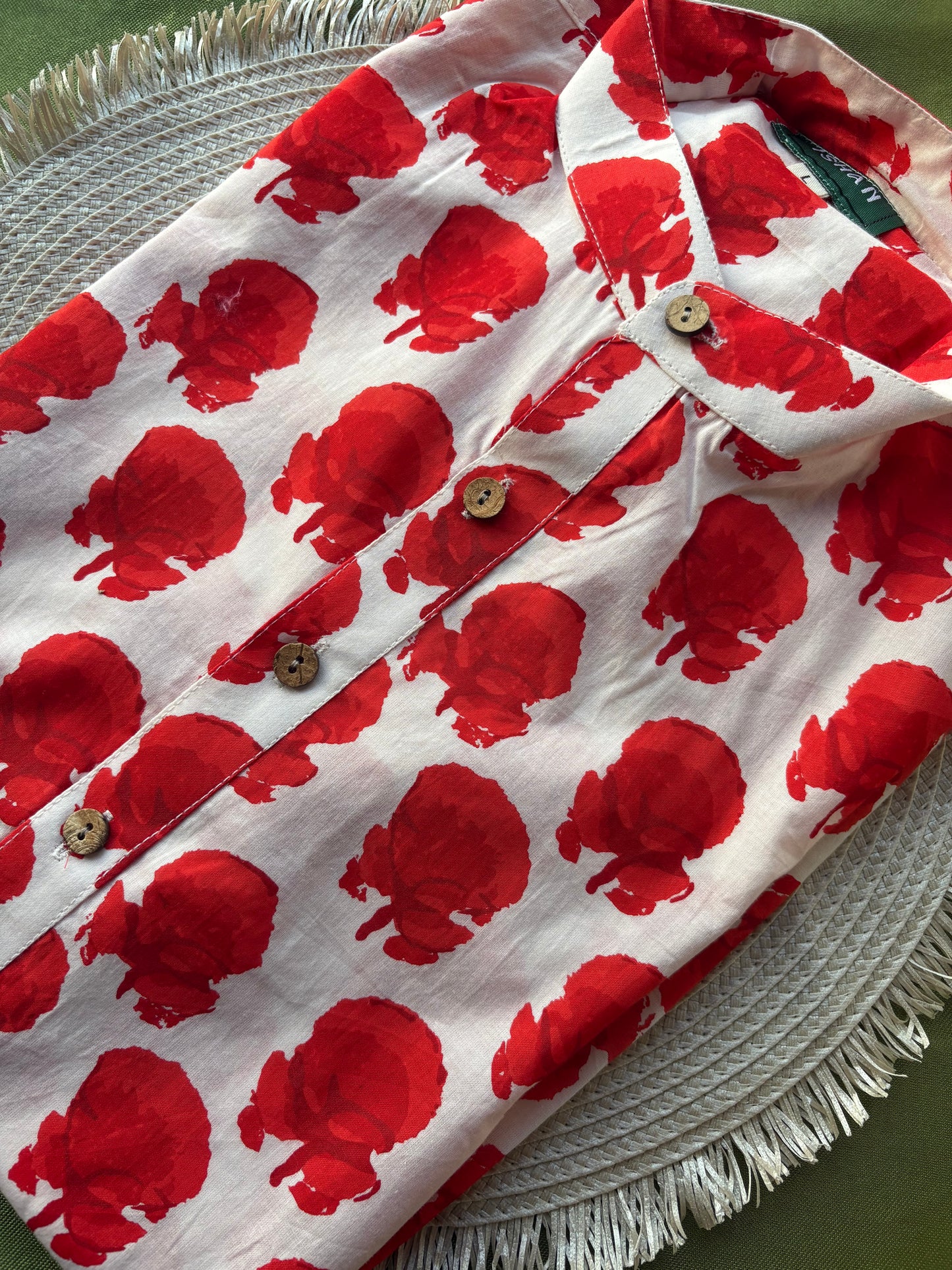 Red Tulip x White Printed Cotton Kurta