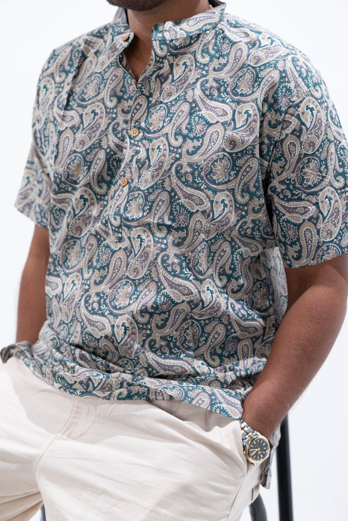 Muted Teal x Paisley Cotton Kurta