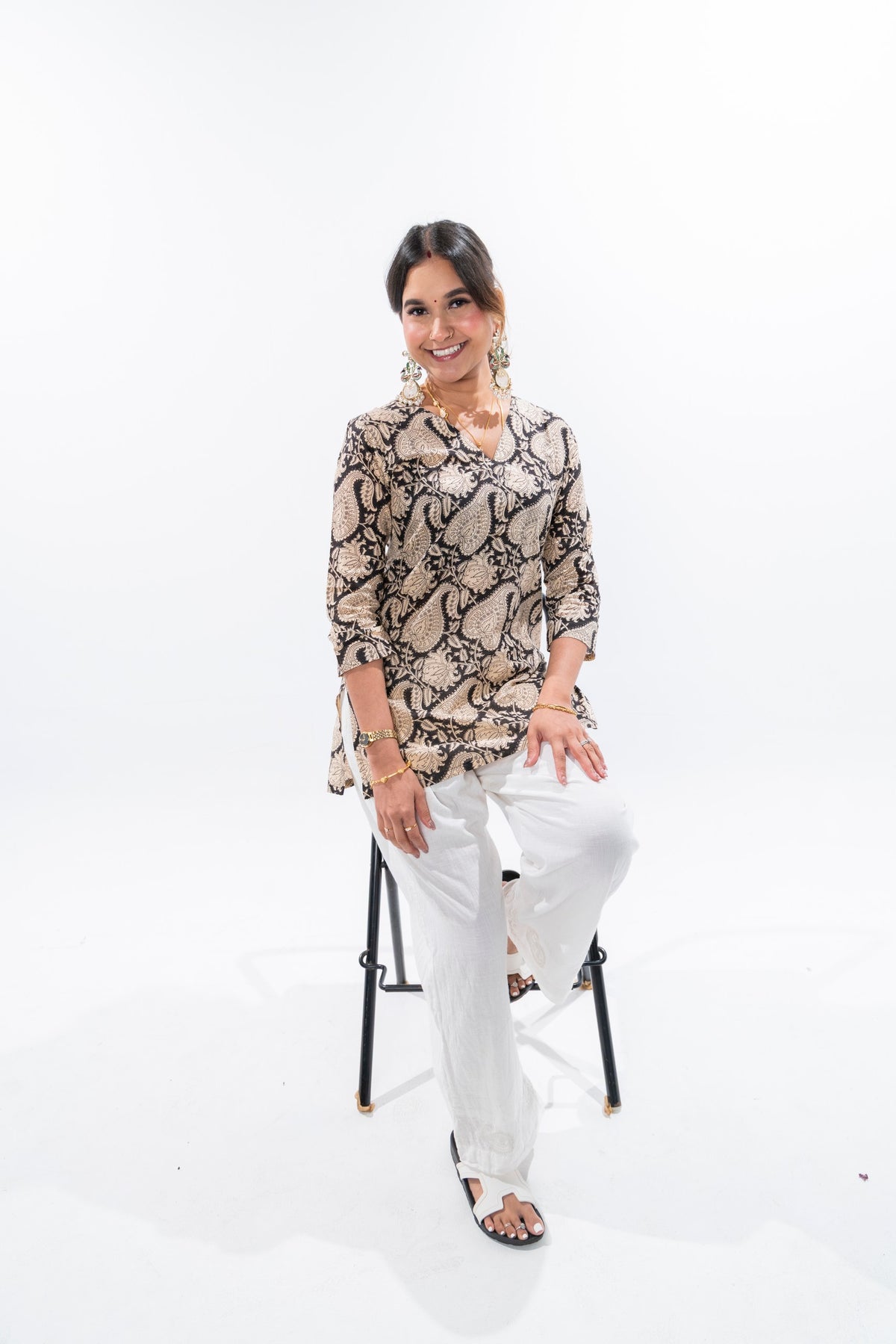 Black x Cream Cotton Kurti