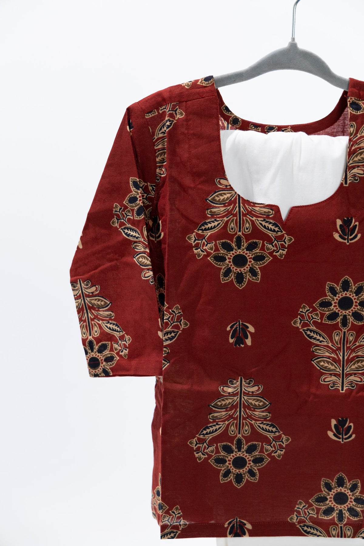 Maroon Girls Cotton Kurti Set with pants