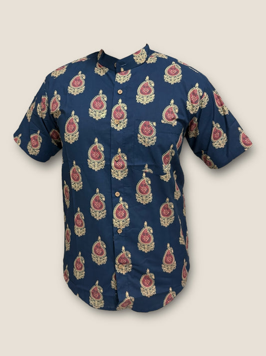 Blue Mango Cotton Mandarin Collar Shirt