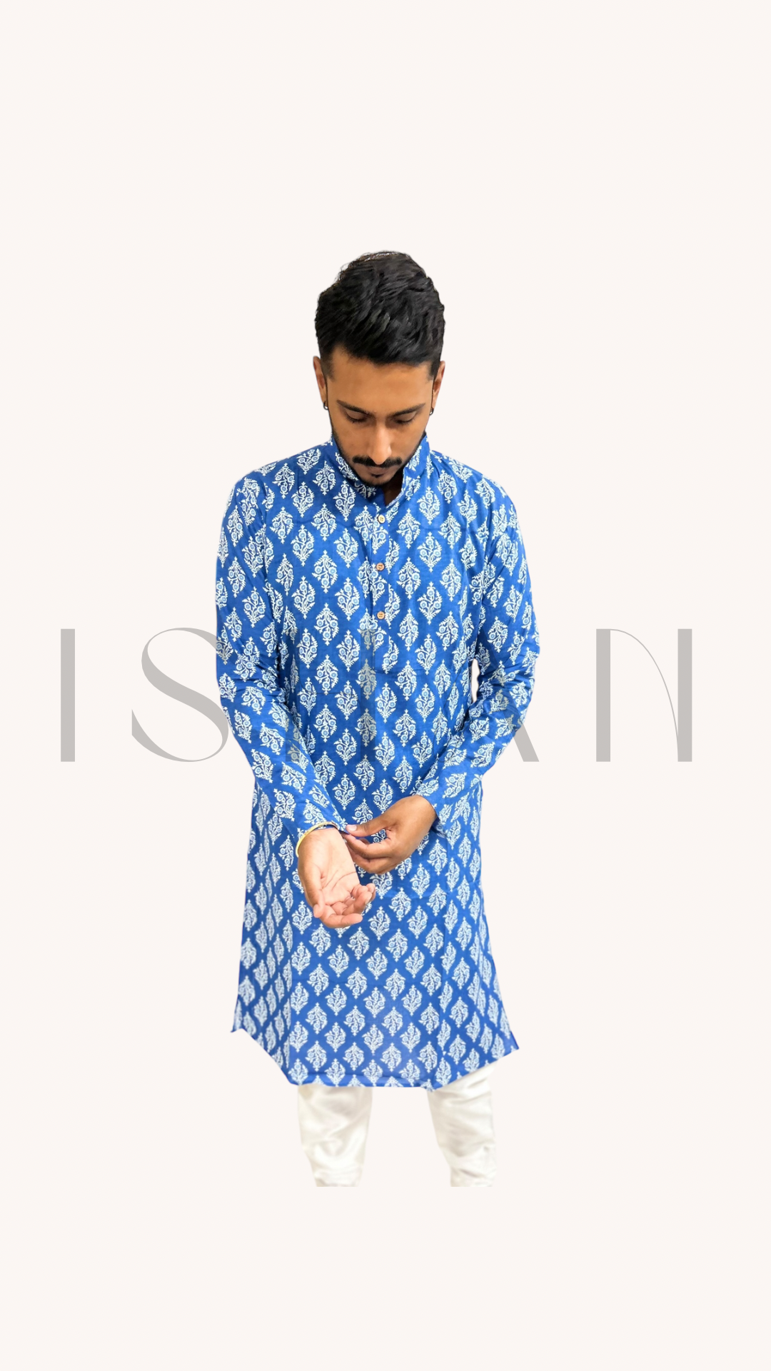 Blue Printed Motifs Cotton Kurta