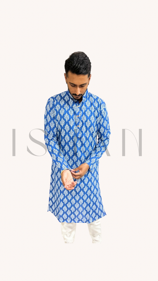 Blue Printed Motifs Cotton Kurta