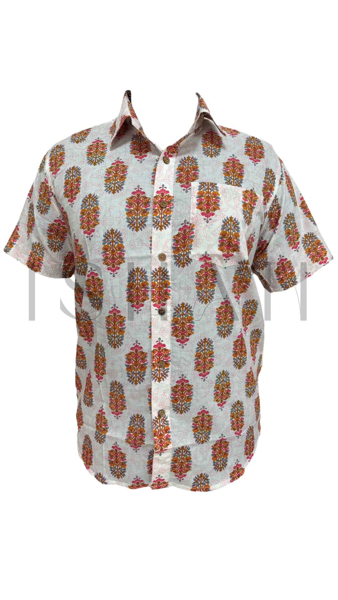 White Floral Printed Cotton Shirt