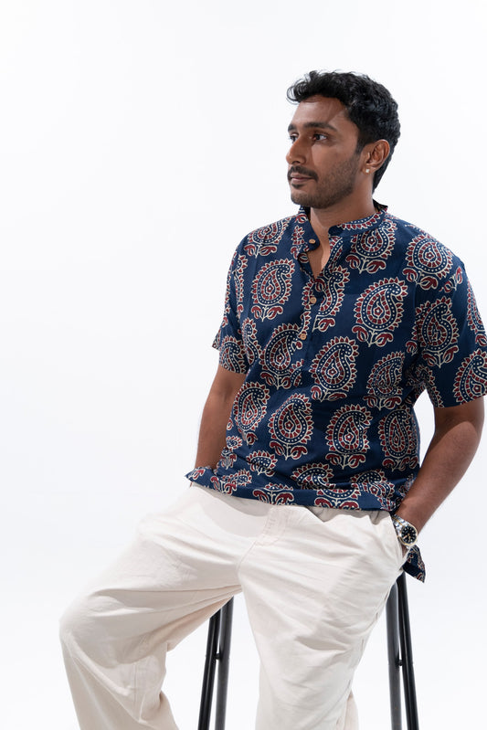 Navy Blue x Paisley Cotton Kurta