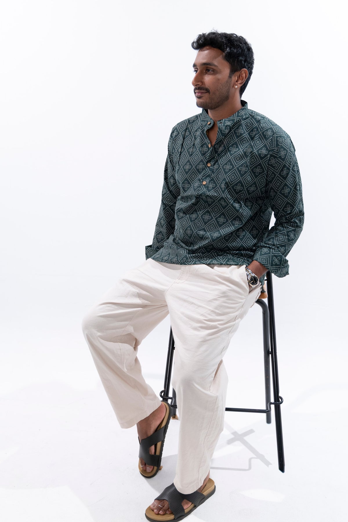 Green Bandhej Cotton Short Kurta