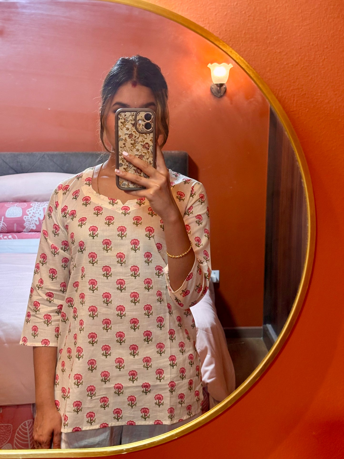 Off-white x Pink Florals Cotton Short Top