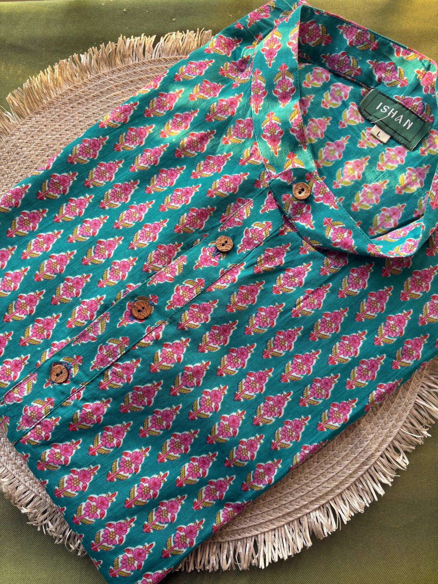 Bright Teal Cotton Long Kurta