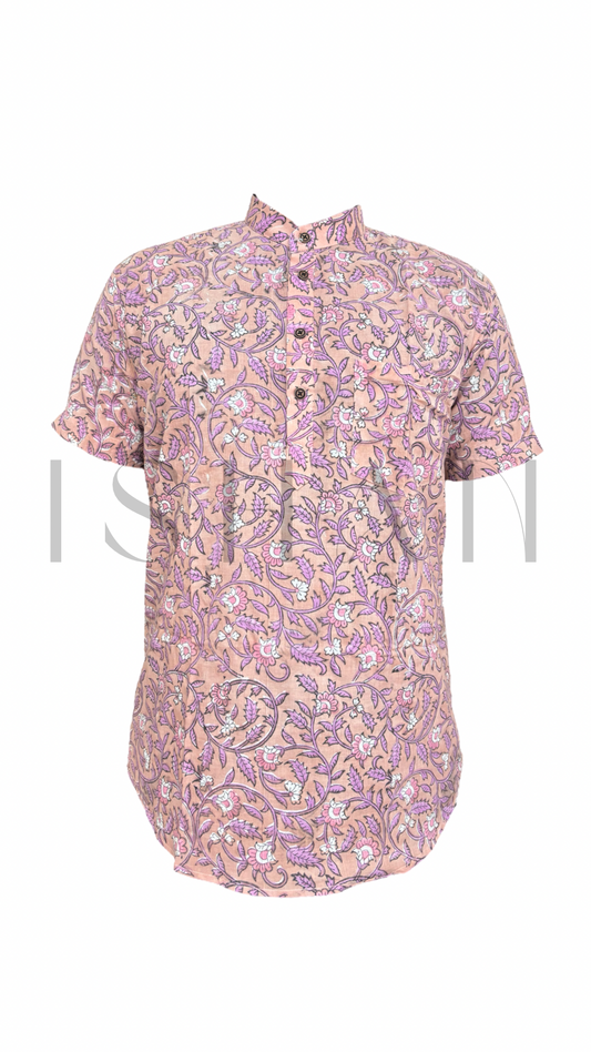 Pink Floral Printed Cotton Kurta